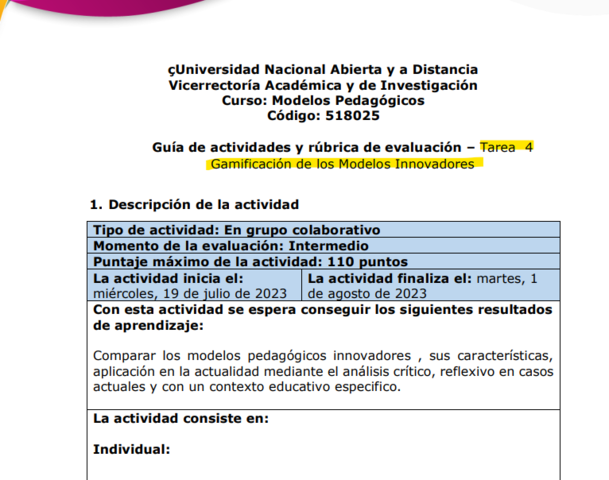 Unidad 3 - Tarea 4 - Gamificación de los Modelos Innovadores