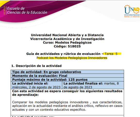 Unidad 3 - Tarea 5 - Podcast los Modelos Pedagógicos Innovadores