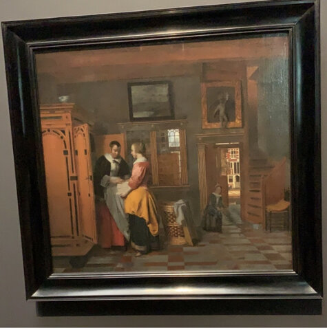 Pieter de Hooch: Binnenhuis met vrouwen bij een linnenkast