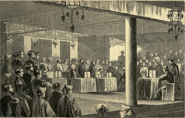 The treaty of Tientsin is signed in China