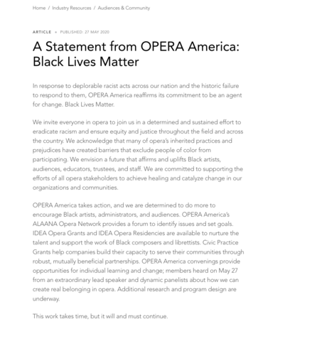 A Statement from OPERA America: Black Lives Matter