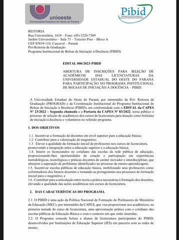 Inscrição no PIBID