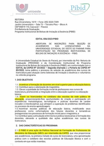 Inscrição no Pibid