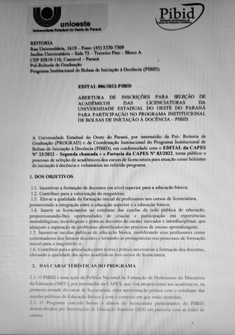 Divulgação do Projeto PiBID