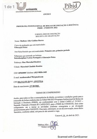 INSCRIÇÃO DO PIBID 2023