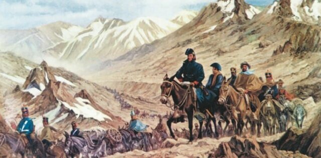 San Martin cruza la cordillera de Los Andes para liberar a Chile