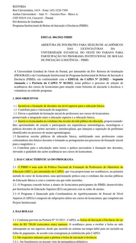 Inscrição no PIBID