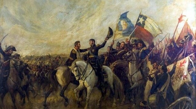 Cruza los Andes con su ejército y derrota a los realistas en la batalla de Chacabuco, liberando así a Chile