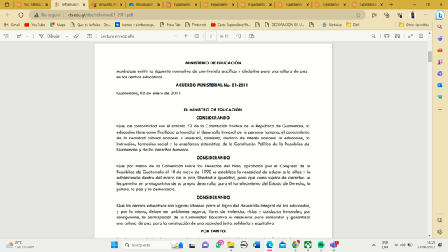 Normativa de Convivencia Pacífica y Disciplina para una Cultura de Paz en los Establecimientos Educativos (Acuerdo Ministerial 01-2011 y sus reformas Acuerdo Ministerial 1505-2013).