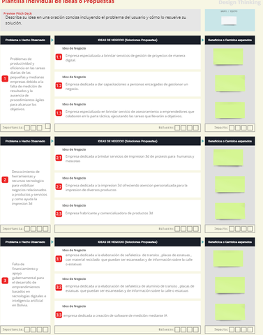 Plantilla individual de ideas o propuestas