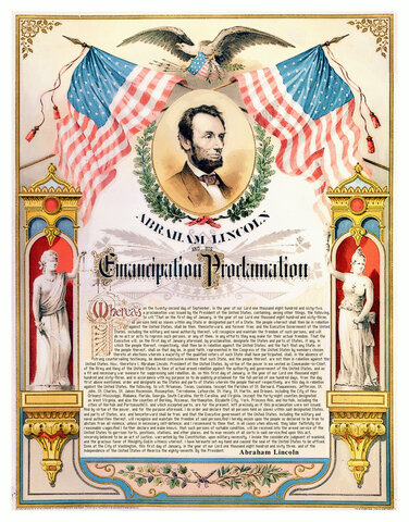 The Emancipation Proclamation is signed by President Abraham Lincoln