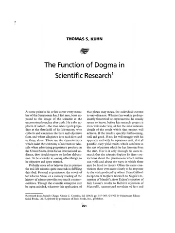 Thomas Kuhn's Work - 'The function of dogma in scientific research'