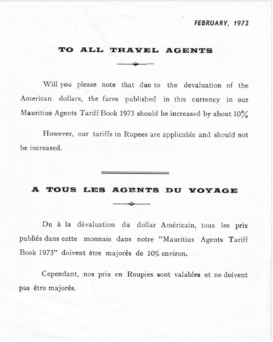 Notice à tous les agents de voyages_Inflation des tarifs Mauriciens de 10%