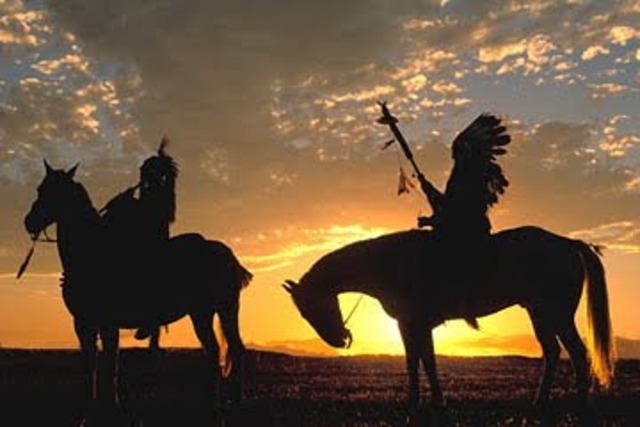 at sun set six oto cheifs and thier warriors arrived