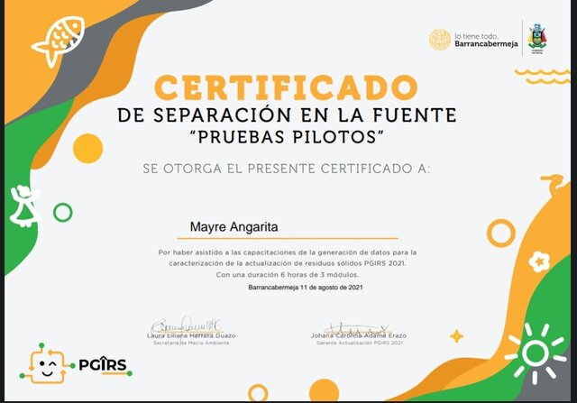 my first certificate in Colombia