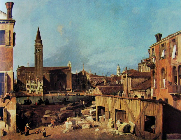 Chiesa dalla Carità del laboratorio dei marmi di San Vidal di CANALETTO