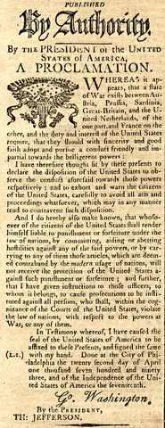 Washington's Proclamation of Neutrality