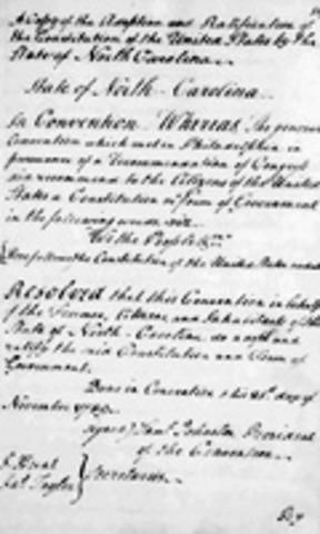 North Carolina Ratifies