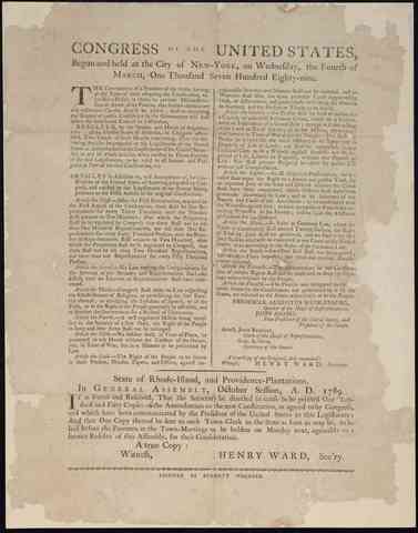 Rhode Island ratifies the Constitution