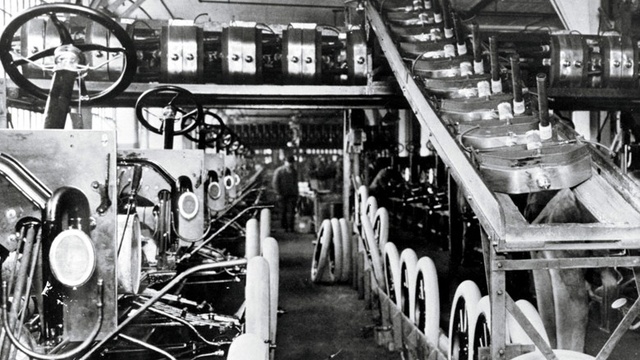 First moving automobile assembly line.