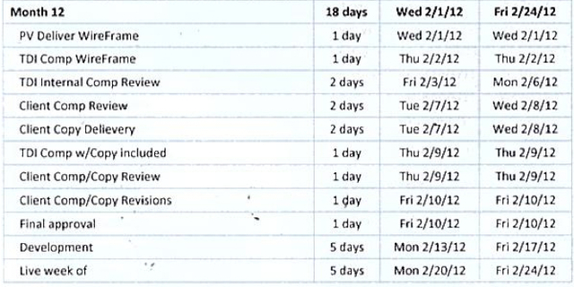TDI provides PV with a DMA Landing Page Schedule