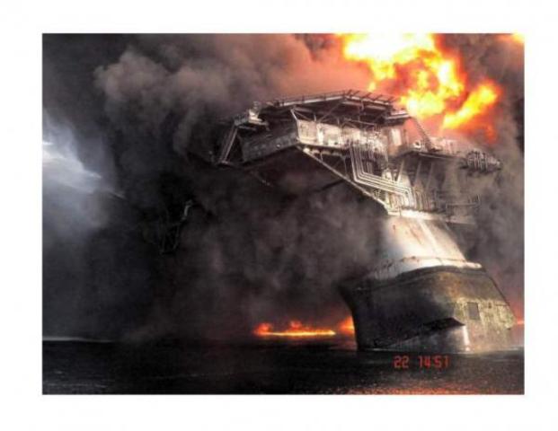 Explosion and fire on the Deepwater Horizon oil rig in the Gulf of Mexico