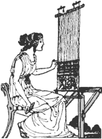 Arachne spinning at the loom