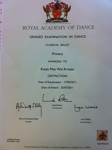 I attained distinction in Grade 2 classic ballet examination