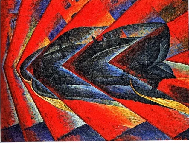 Obra Futurismo: "Dinamismo de un automóvil" de Luigi Russolo