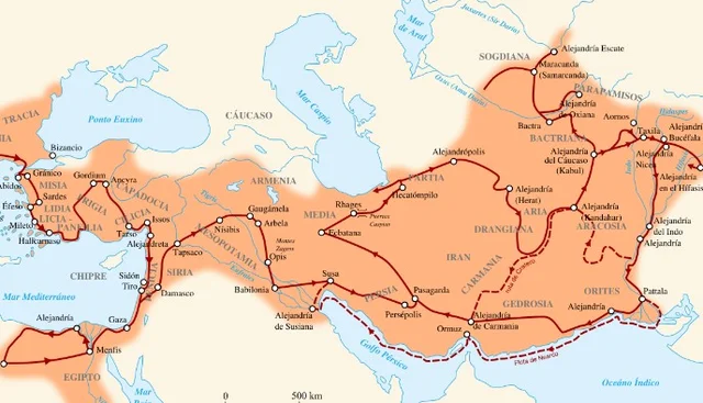 Expansión de carreteras por el imperio de Alejandro Magno