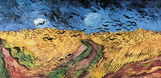 Campo di grano con volo di corvi