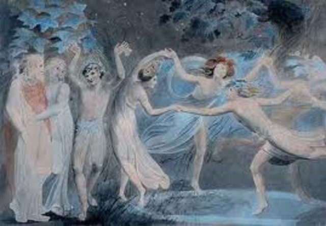 Oberon, Titania and Puck with Fairies Dancing is painted