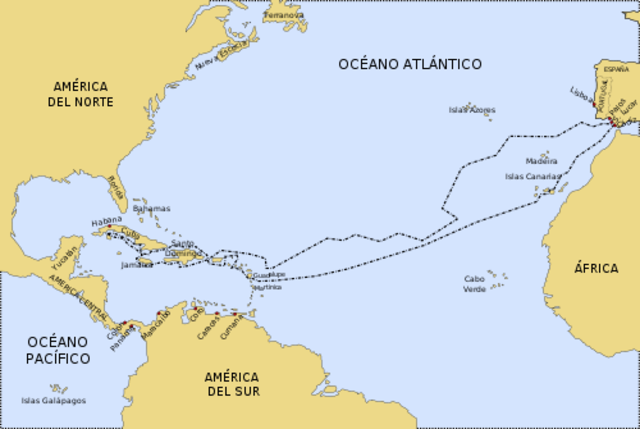 Christopher Columbus reaches the Caribbean