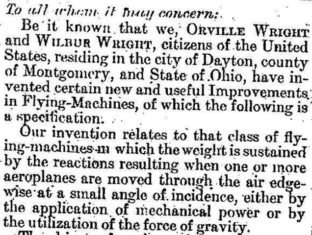 Wrights granted patent on flying machine