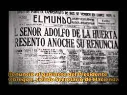 Adolfo de la Huerta renuncia a Hacienda.