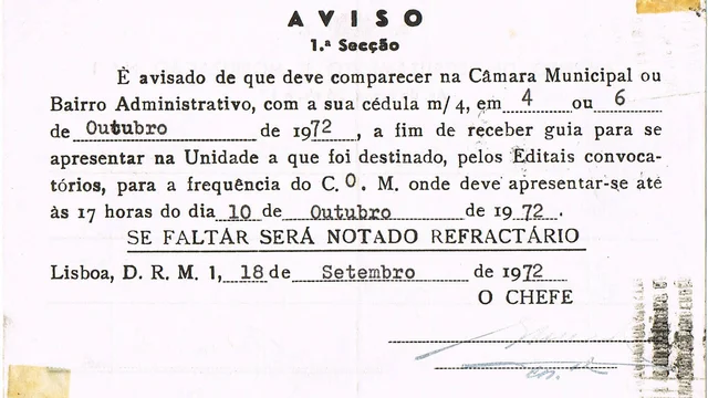 Aviso de Incorporação militar em Mafra