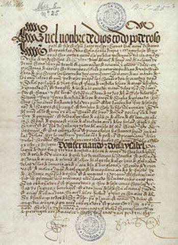•Spain and Portugal sign the Treaty of Tordesillas