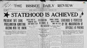 February 14: Arizona becomes the last state to be admitted to the continental Union.