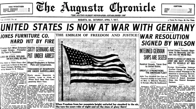 The United States of America declares war on Germany.
