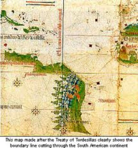 Spain and Portugal sign the Treaty of Tordesillas