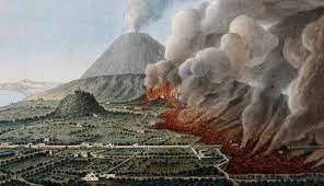 The Vesuvius volcano erupted and destroyed the ancient Roman town-city Pompeii