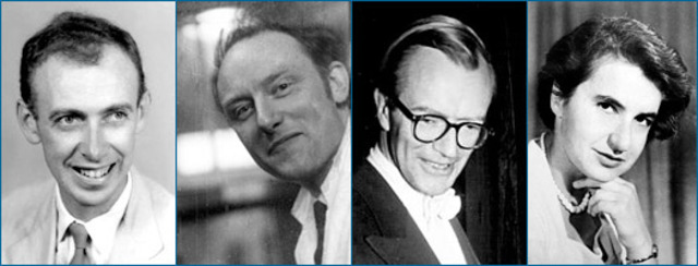James Watson, Francis Crick, Maurice Wilkins, and Rosalind Franklin