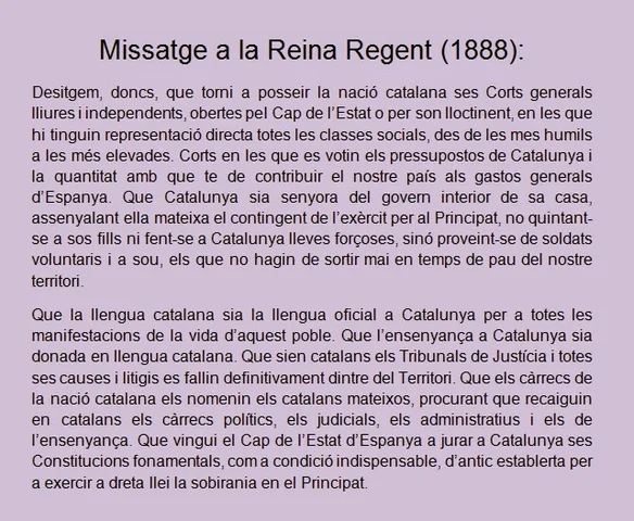 Missatge en català a la reina regent