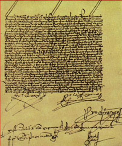 Spain and Portugal sign the Treaty of Tordesillas