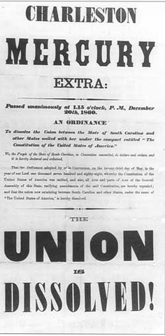 South Carolina secedes from the Union