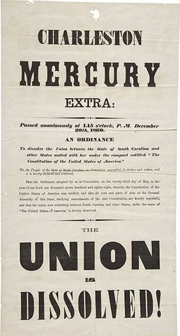 South Carolina secedes from the Union