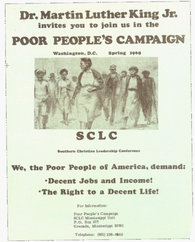 Dr. King begin Poor Peoples Campaign for jobs for people of all races