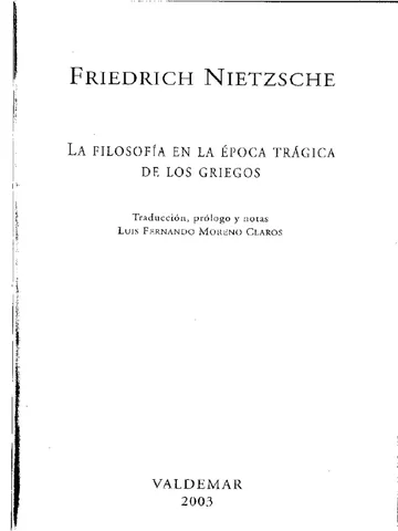 "La filosofia a l'època de la tragèdia grega" - Friedrich Nietzsche