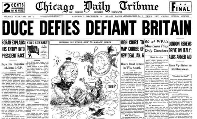 Abyssinian Crisis: Mussolini wants to build empire in North Africa and this also distracts his people from economic struggle caused by the great depression.