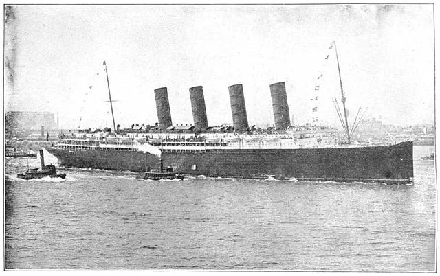 Lusitania blir sukket av ein Tysk ubåt